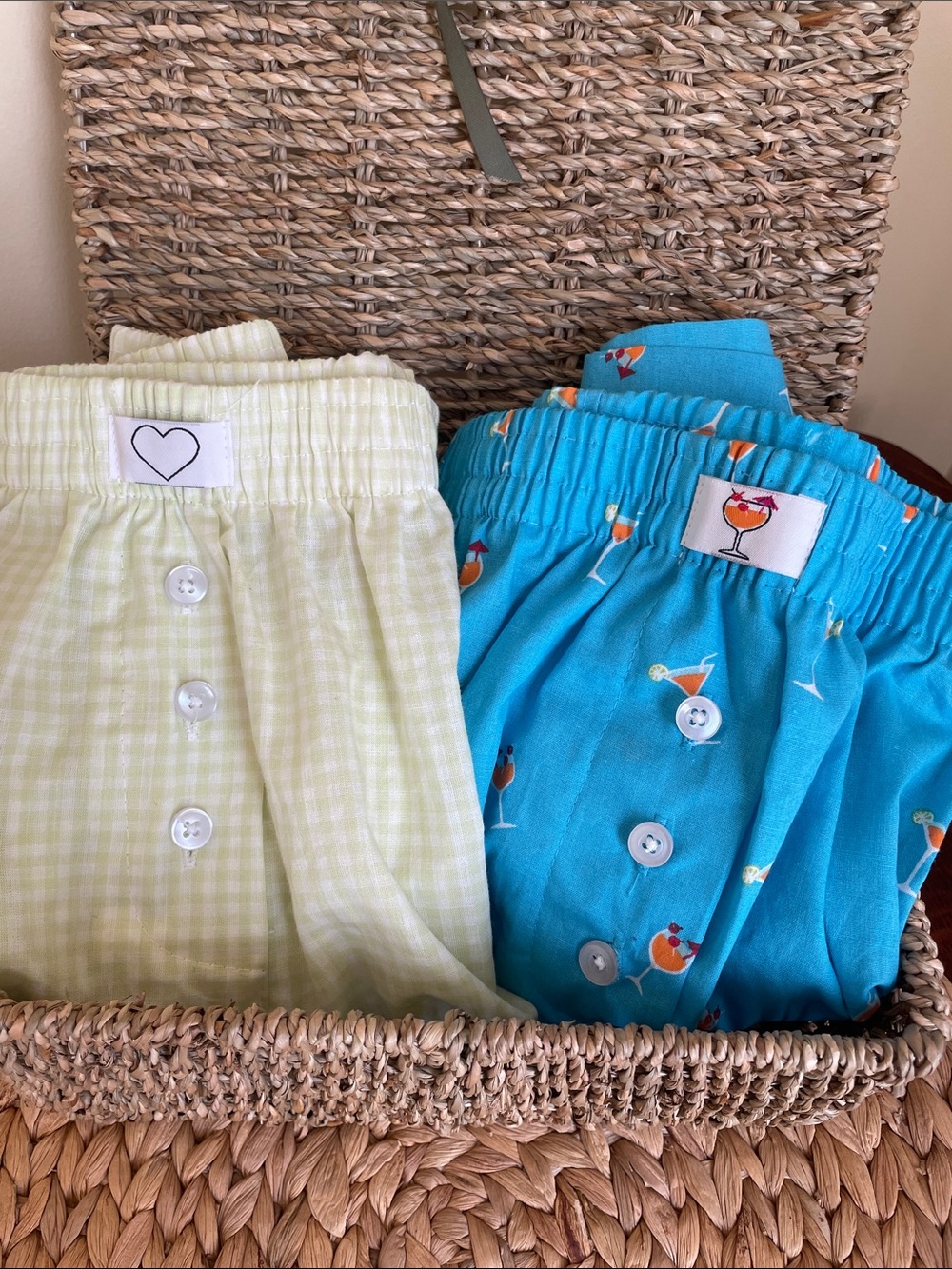 Women’s Pajama Bottoms 2-Pack - Light Green Gingham & Bright Blue Cocktail